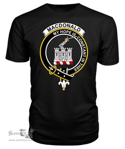 ScotsTee Shop Scottish Macdonalds Of Ranald Clan Badge Clan Tartan Scottish Clans Crest T Shirt