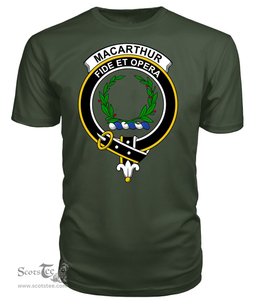 ScotsTee Shop Scottish MacArthur (or Arthur) New Clan Tartan Scottish Clans Crest T Shirt