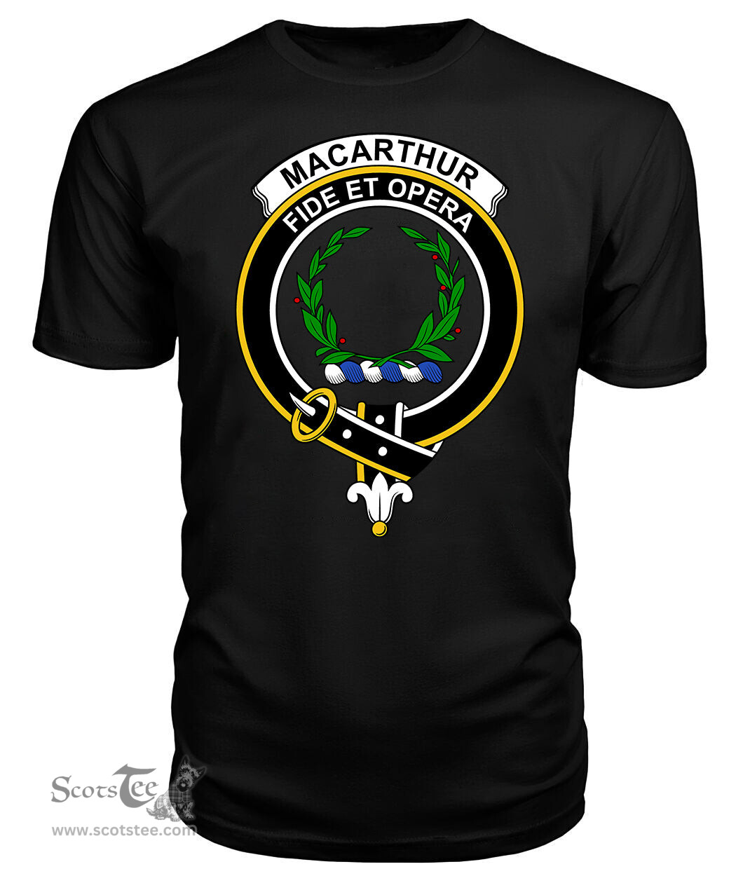 ScotsTee Shop Scottish MacArthur (or Arthur) New Clan Tartan Scottish Clans Crest T Shirt