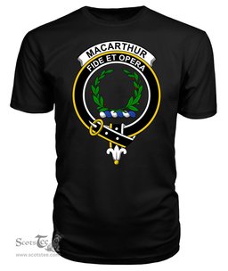 ScotsTee Shop Scottish MacArthur (or Arthur) New Clan Tartan Scottish Clans Crest T Shirt