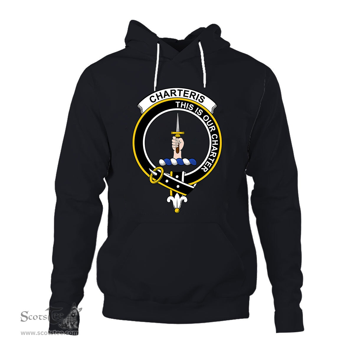 ScotsTee Shop Scottish Charteris (Earls of Wemyss) Clan Tartan Scottish Clans Crest Hoodie