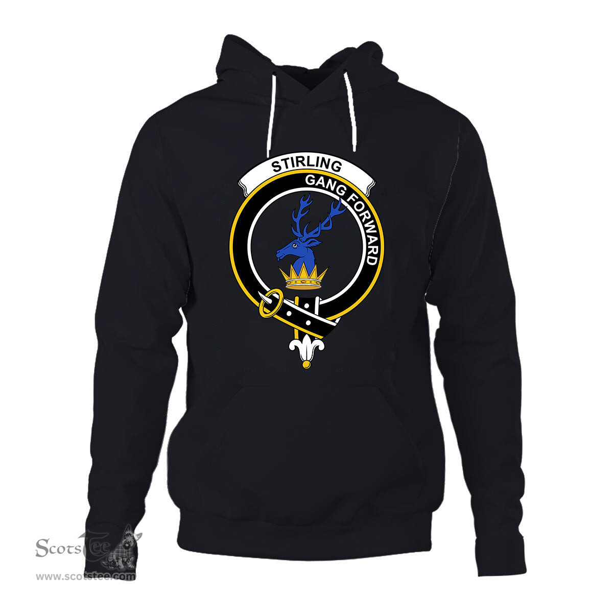 ScotsTee Shop Scottish Stirling of Cadder Present Chief Clan Tartan Scottish Clans Crest Hoodie