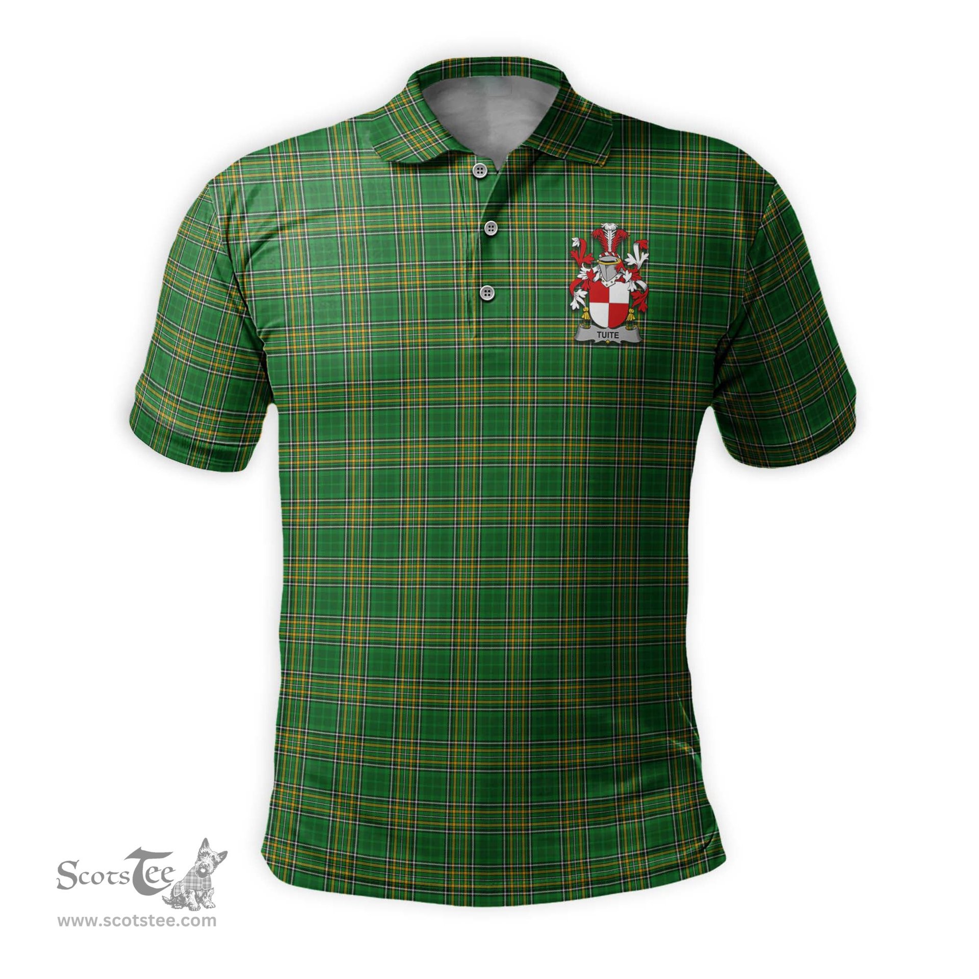 ScotsTee Shop Irish Tuite Coat of Arms Family Crest Ireland Mens Polo Shirt Irish National Tartan Irish County Polo Shirt