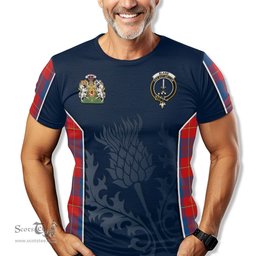 ScotsTee Shop Scottish Blane Clan Scottish Crest and Scottish Thistle Sport Tartan T Shirt