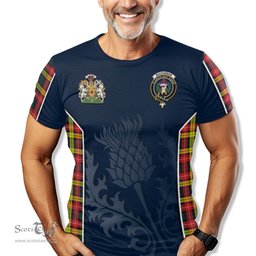 ScotsTee Shop Scottish Buchanan Modern Clan Scottish Crest and Scottish Thistle Sport Tartan T Shirt