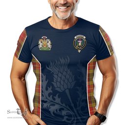 ScotsTee Shop Scottish Buchanan Old Set Weathered Clan Scottish Crest and Scottish Thistle Sport Tartan T Shirt