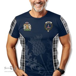 ScotsTee Shop Scottish Erskine Black and White Clan Scottish Crest and Scottish Thistle Sport Tartan T Shirt