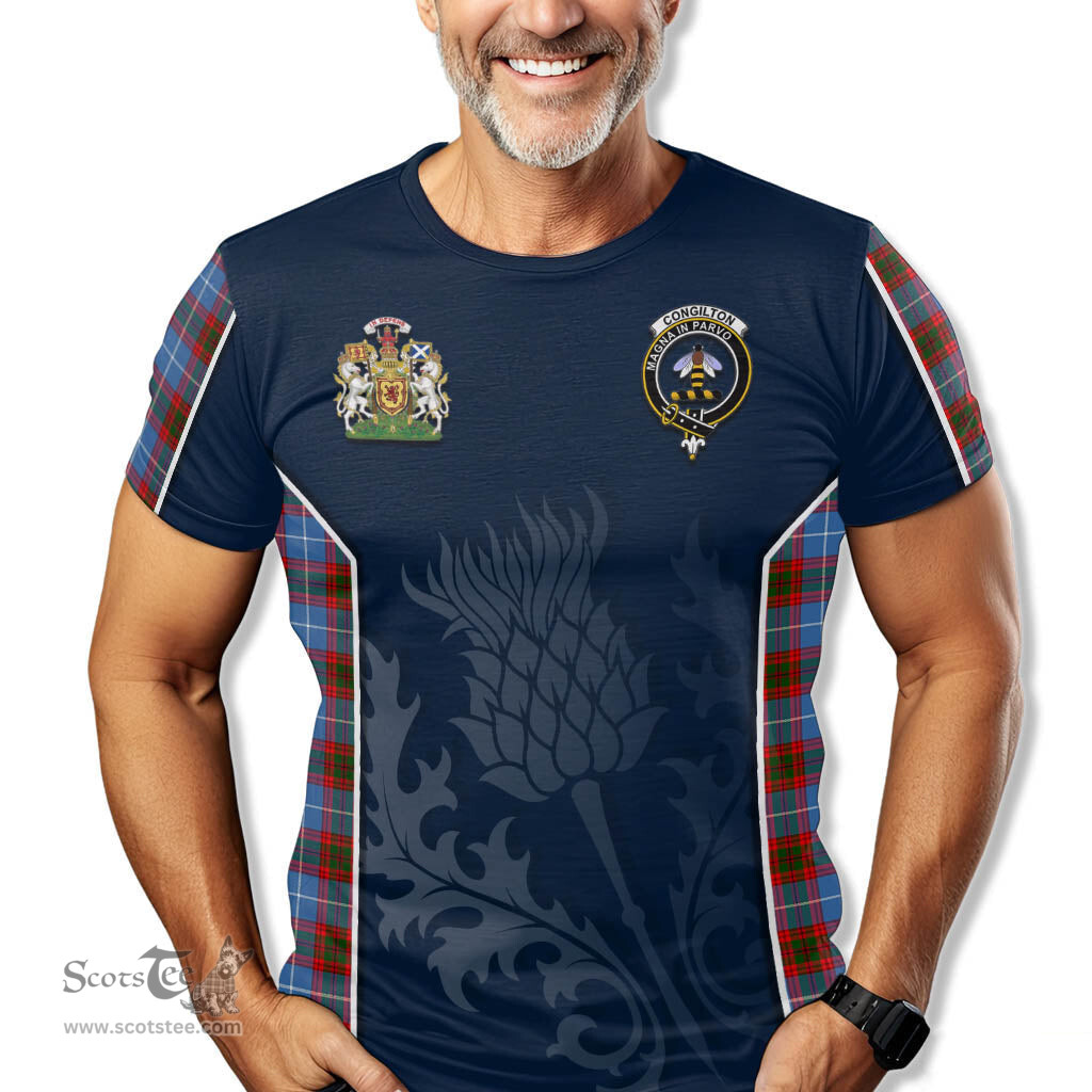 ScotsTee Shop Scottish Congilton Clan Scottish Crest and Scottish Thistle Sport Tartan T Shirt