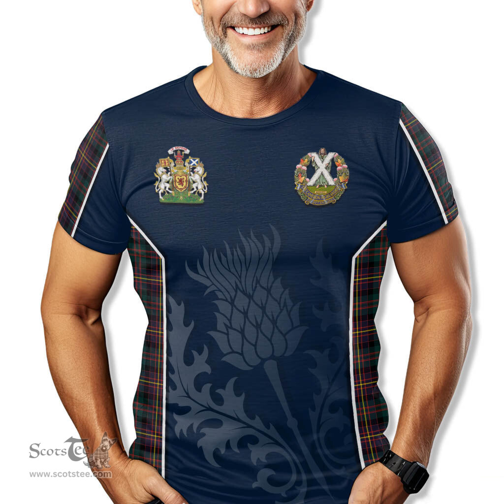 ScotsTee Shop Scottish Cameron Highlanders of Ottawa Clan Scottish Crest and Scottish Thistle Sport Tartan T Shirt