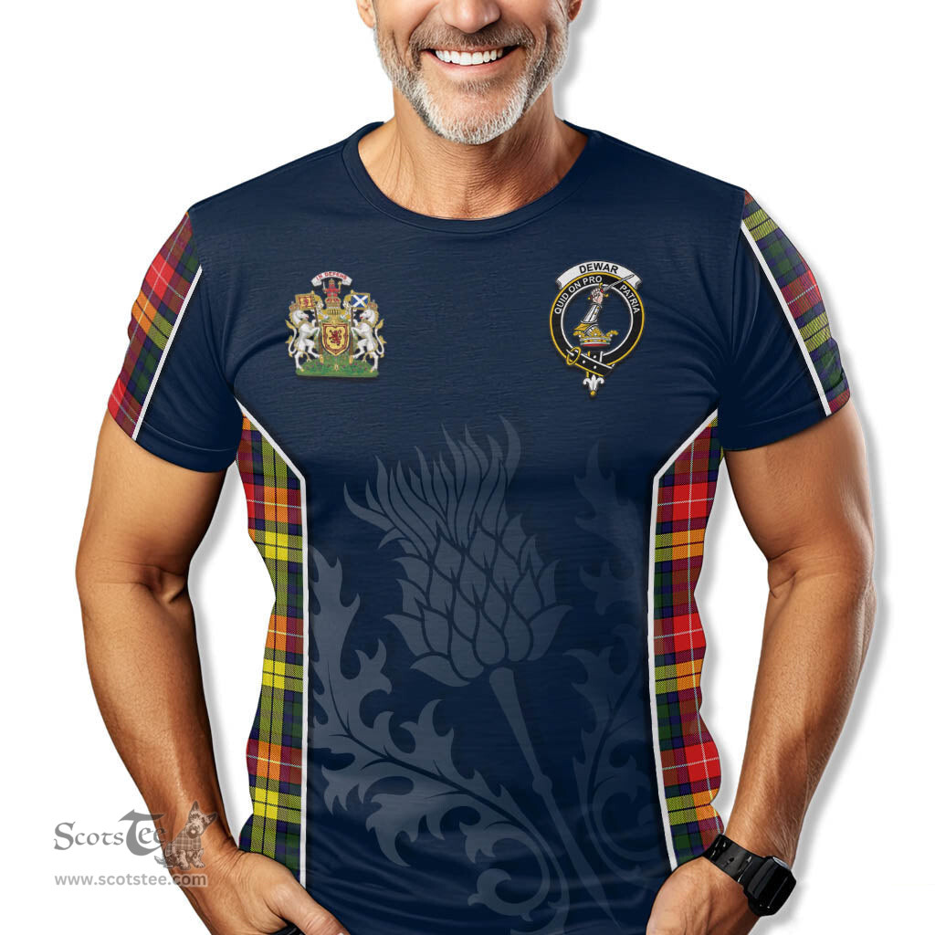 ScotsTee Shop Scottish Dewar Clan Scottish Crest and Scottish Thistle Sport Tartan T Shirt