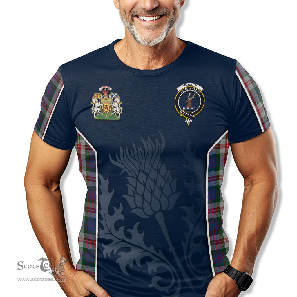 ScotsTee Shop Scottish Fraser Red Dress Clan Scottish Crest and Scottish Thistle Sport Tartan T Shirt