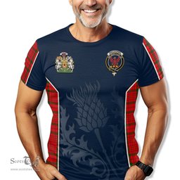 ScotsTee Shop Scottish MacDonell of Keppoch Modern Clan Scottish Crest and Scottish Thistle Sport Tartan T Shirt