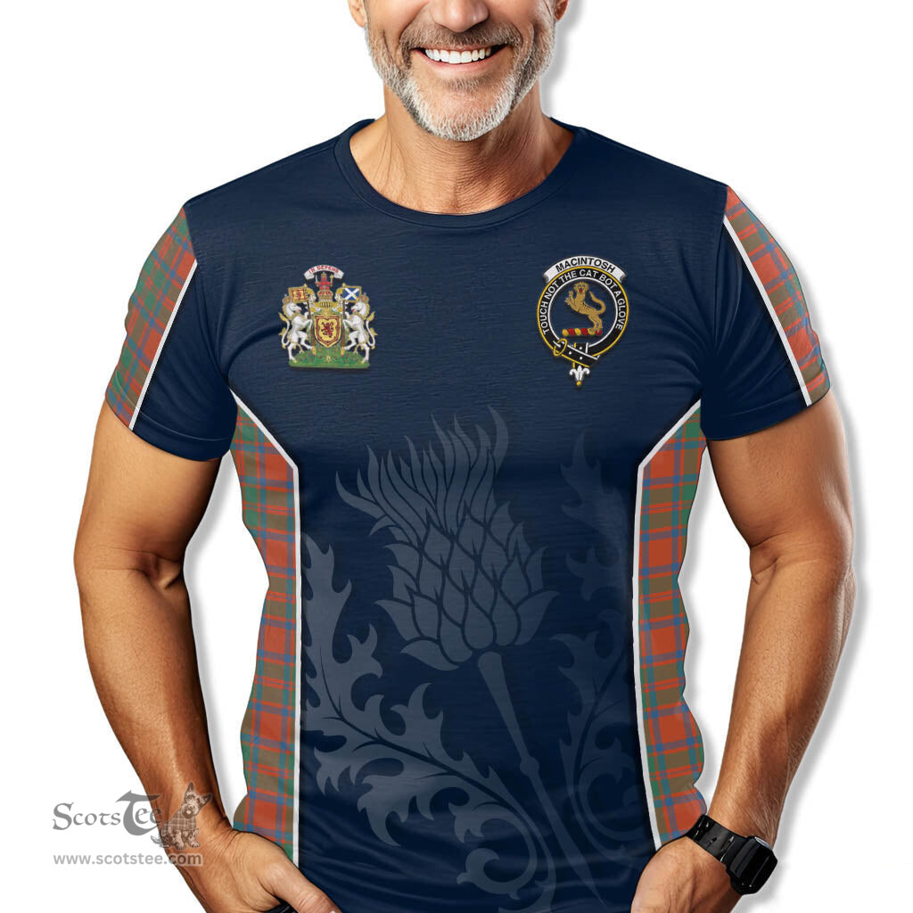 ScotsTee Shop Scottish MacIntosh Ancient Clan Scottish Crest and Scottish Thistle Sport Tartan T Shirt