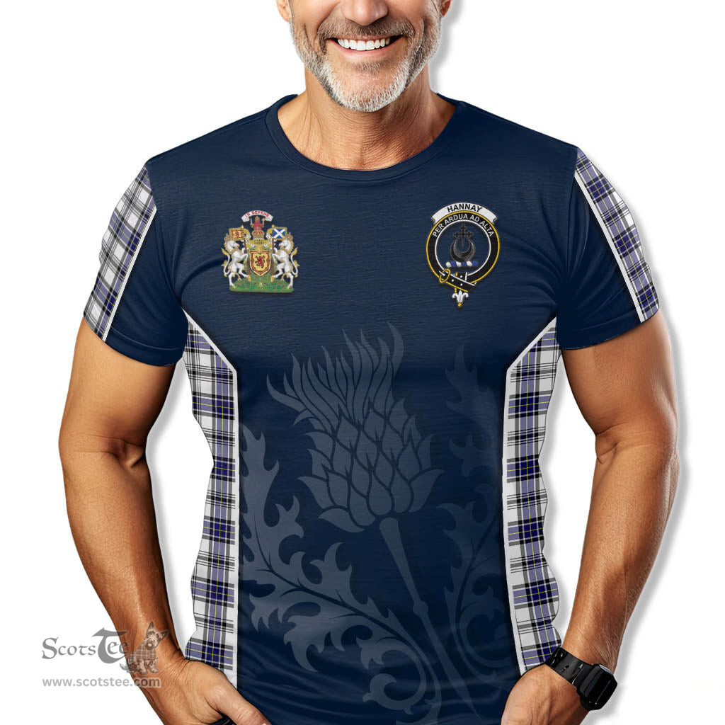 ScotsTee Shop Scottish Hannay Modern Clan Scottish Crest and Scottish Thistle Sport Tartan T Shirt