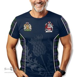 ScotsTee Shop Scottish MacRow Hunting Clan Scottish Crest and Scottish Thistle Sport Tartan T Shirt