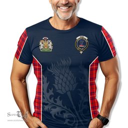 ScotsTee Shop Scottish Rose Modern Clan Scottish Crest and Scottish Thistle Sport Tartan T Shirt