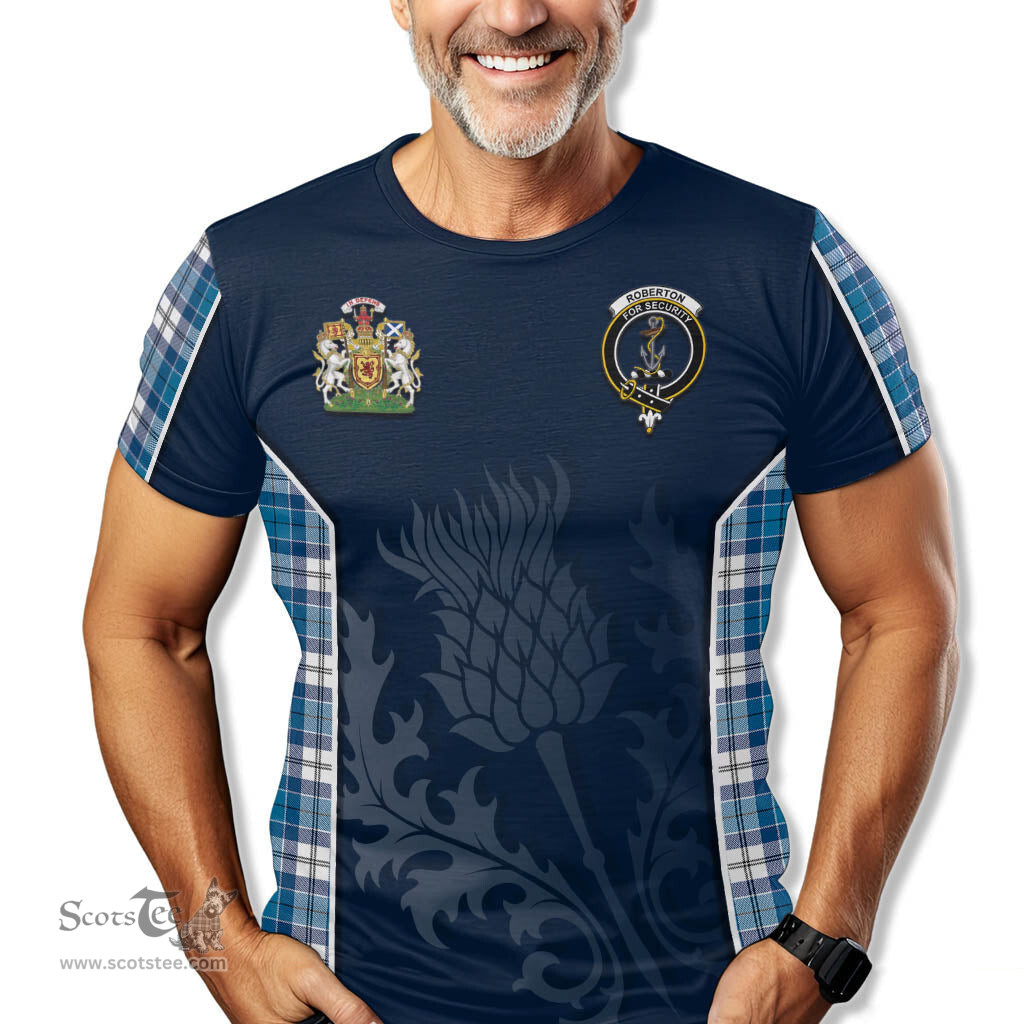 ScotsTee Shop Scottish Roberton Clan Scottish Crest and Scottish Thistle Sport Tartan T Shirt