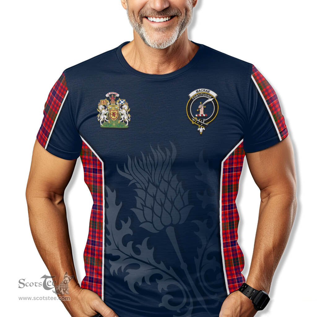 ScotsTee Shop Scottish MacRae Modern Clan Scottish Crest and Scottish Thistle Sport Tartan T Shirt
