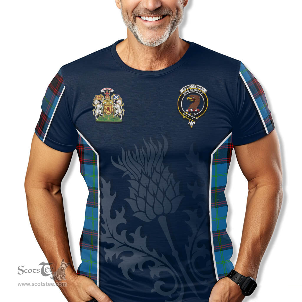 ScotsTee Shop Scottish Wedderburn Clan Scottish Crest and Scottish Thistle Sport Tartan T Shirt