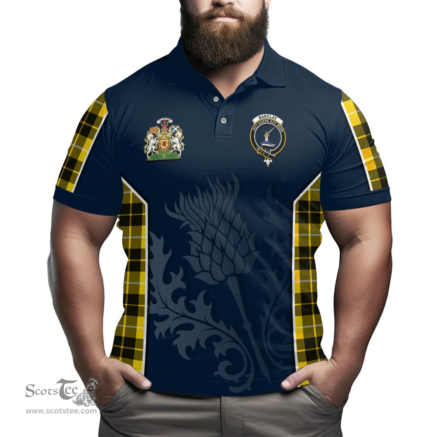 ScotsTee Shop Scottish Barclay Dress Modern Clan Scottish Crest and Scottish Thistle Sport Tartan Polo Shirt