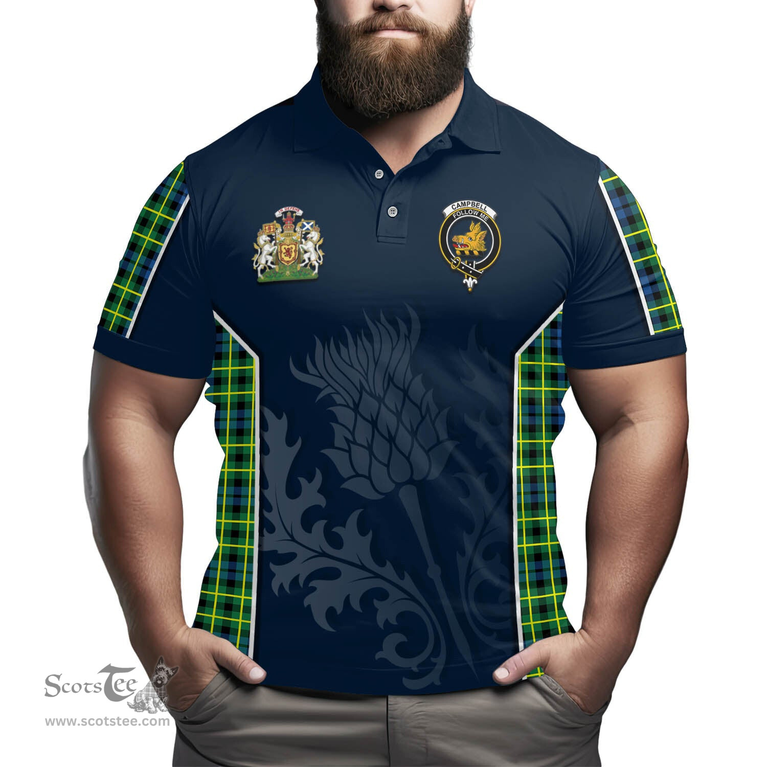 ScotsTee Shop Scottish Campbell of Breadalbane Ancient Clan Scottish Crest and Scottish Thistle Sport Tartan Polo Shirt