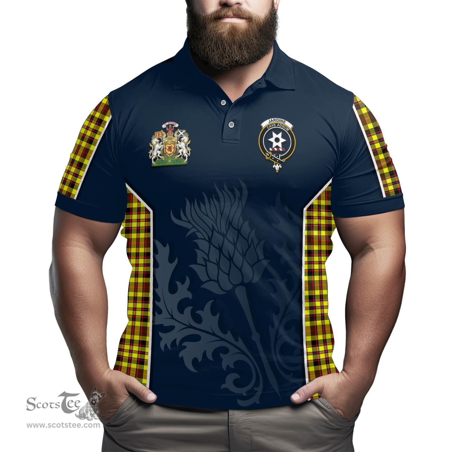 ScotsTee Shop Scottish Jardine Modern Clan Scottish Crest and Scottish Thistle Sport Tartan Polo Shirt