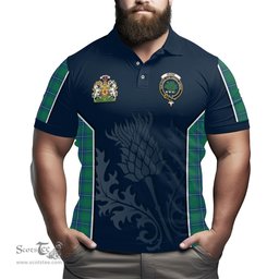 ScotsTee Shop Scottish Irvine Ancient Clan Scottish Crest and Scottish Thistle Sport Tartan Polo Shirt