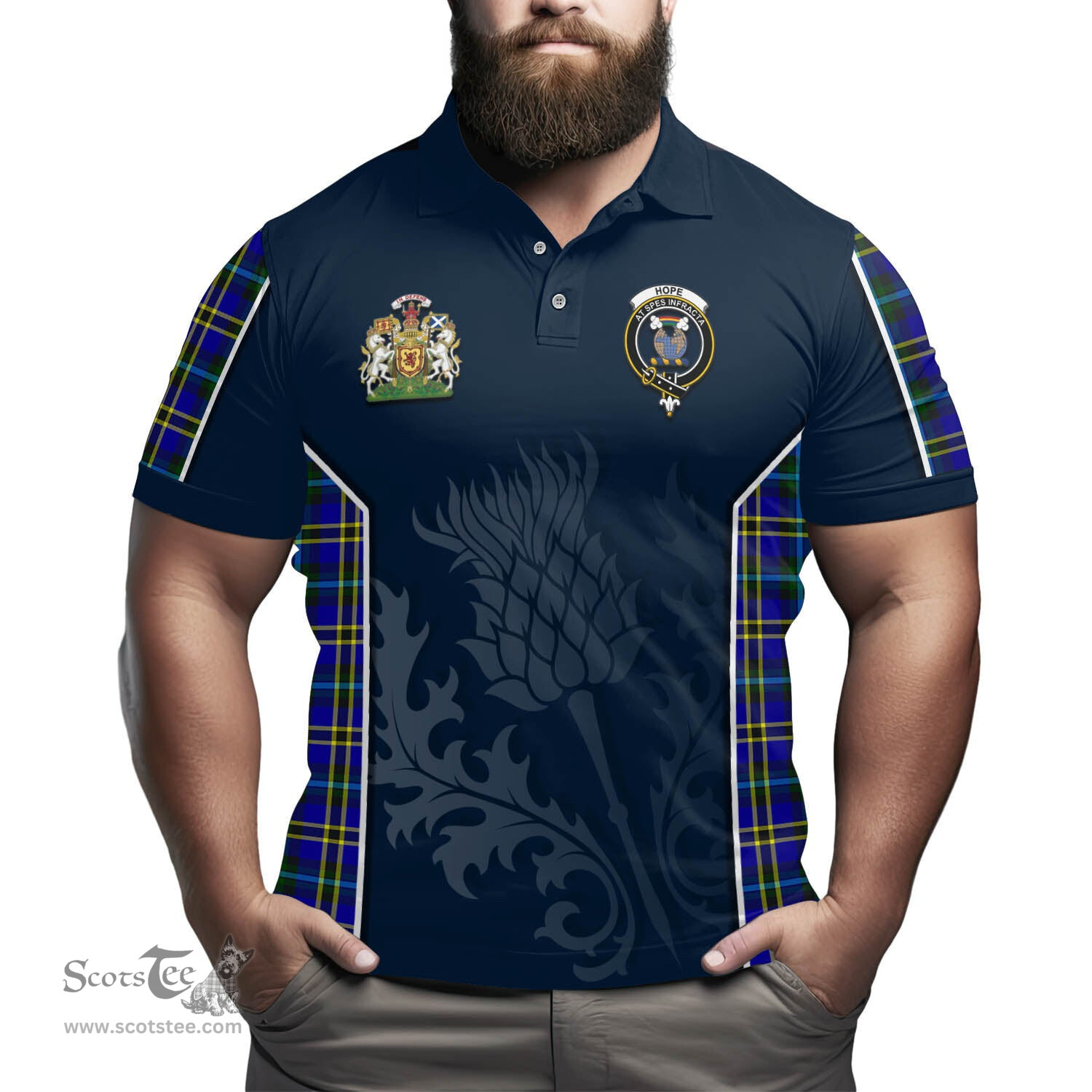 ScotsTee Shop Scottish Hope Modern Clan Scottish Crest and Scottish Thistle Sport Tartan Polo Shirt