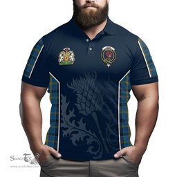 ScotsTee Shop Scottish Laing Clan Scottish Crest and Scottish Thistle Sport Tartan Polo Shirt