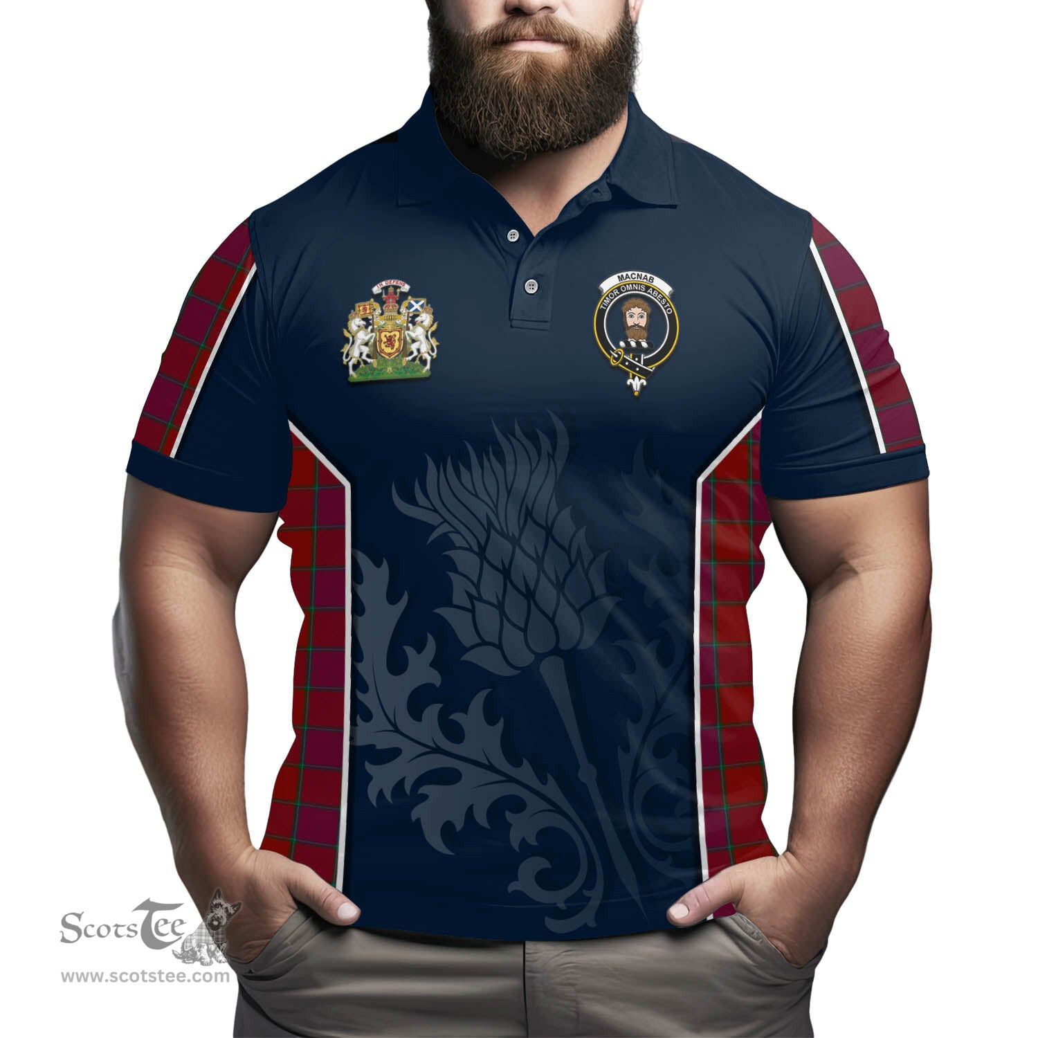 ScotsTee Shop Scottish MacNab Old Clan Scottish Crest and Scottish Thistle Sport Tartan Polo Shirt