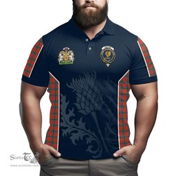 ScotsTee Shop Scottish Sinclair Ancient Clan Scottish Crest and Scottish Thistle Sport Tartan Polo Shirt