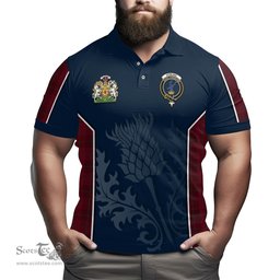 ScotsTee Shop Scottish Stirling of Keir Clan Scottish Crest and Scottish Thistle Sport Tartan Polo Shirt
