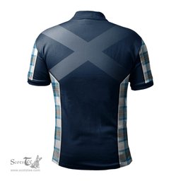 ScotsTee Shop Scottish Stewart Muted Blue Clan Scottish Crest and Scottish Thistle Sport Tartan Polo Shirt