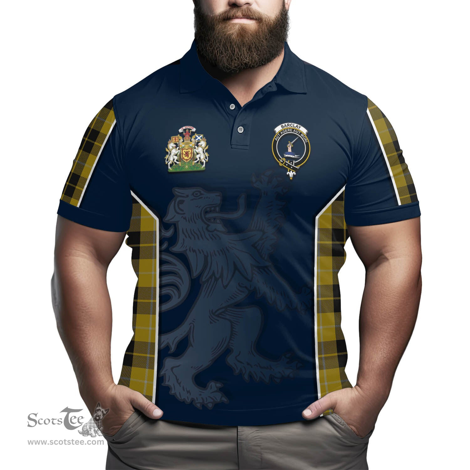ScotsTee Shop Scottish Barclay Dress Clan Scottish Crest and Scottish Lion Rampant Sport Tartan Polo Shirt