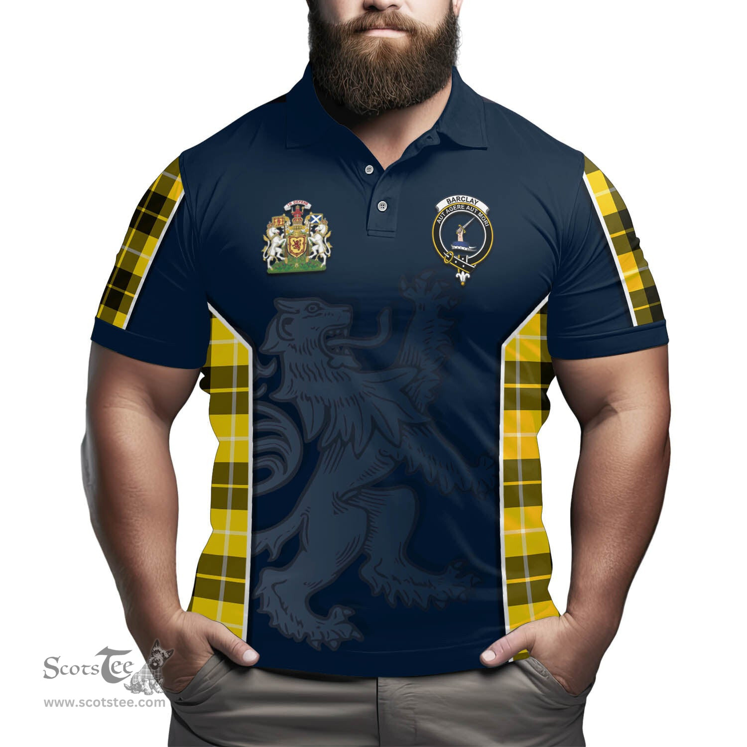 ScotsTee Shop Scottish Barclay Dress Modern Clan Scottish Crest and Scottish Lion Rampant Sport Tartan Polo Shirt