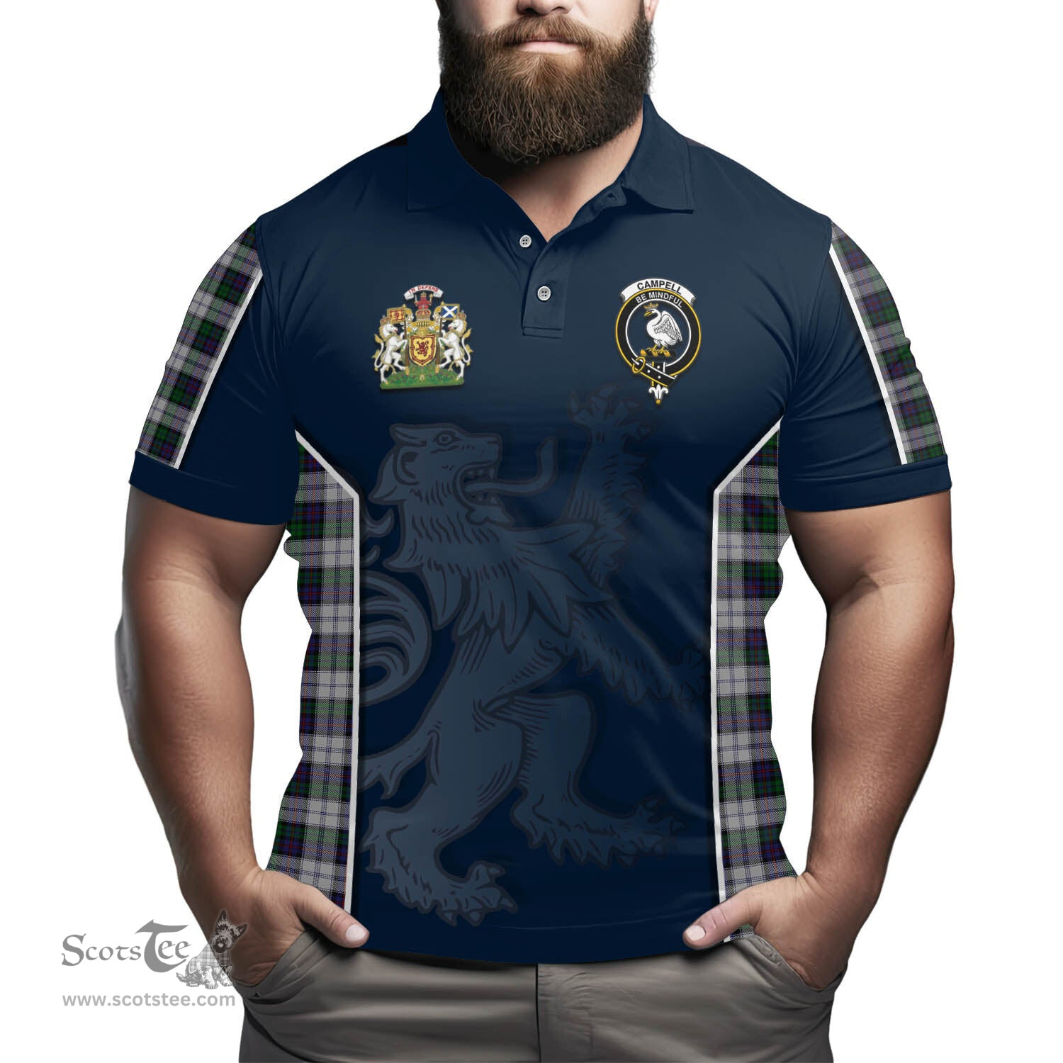 ScotsTee Shop Scottish Campbell of Cawdor Dress Clan Scottish Crest and Scottish Lion Rampant Sport Tartan Polo Shirt