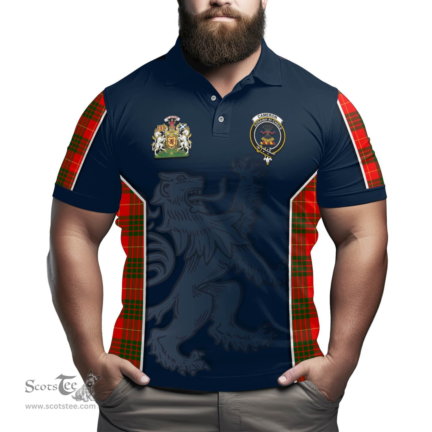 ScotsTee Shop Scottish Cameron Modern Clan Scottish Crest and Scottish Lion Rampant Sport Tartan Polo Shirt