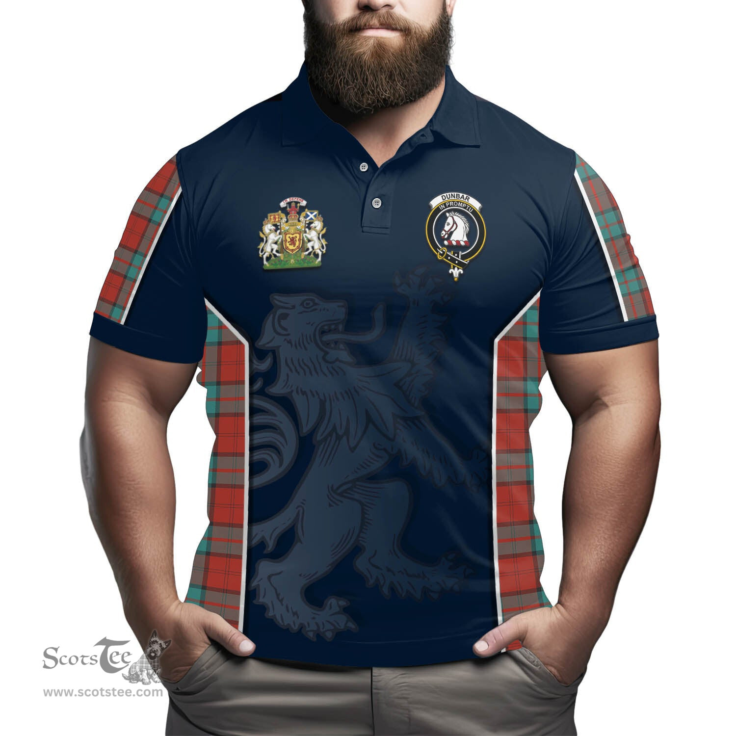 ScotsTee Shop Scottish Dunbar Ancient Clan Scottish Crest and Scottish Lion Rampant Sport Tartan Polo Shirt