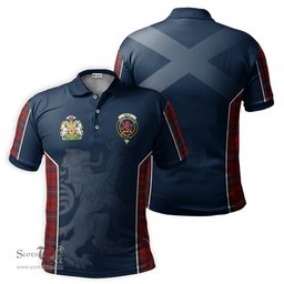 ScotsTee Shop Scottish Kelly of Sleat Red Clan Scottish Crest and Scottish Lion Rampant Sport Tartan Polo Shirt