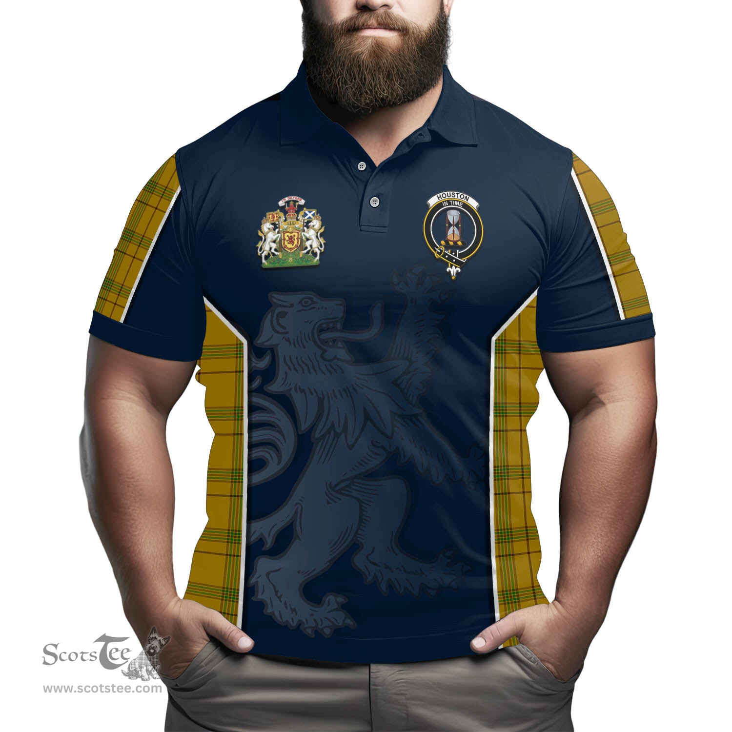 ScotsTee Shop Scottish Houston Clan Scottish Crest and Scottish Lion Rampant Sport Tartan Polo Shirt