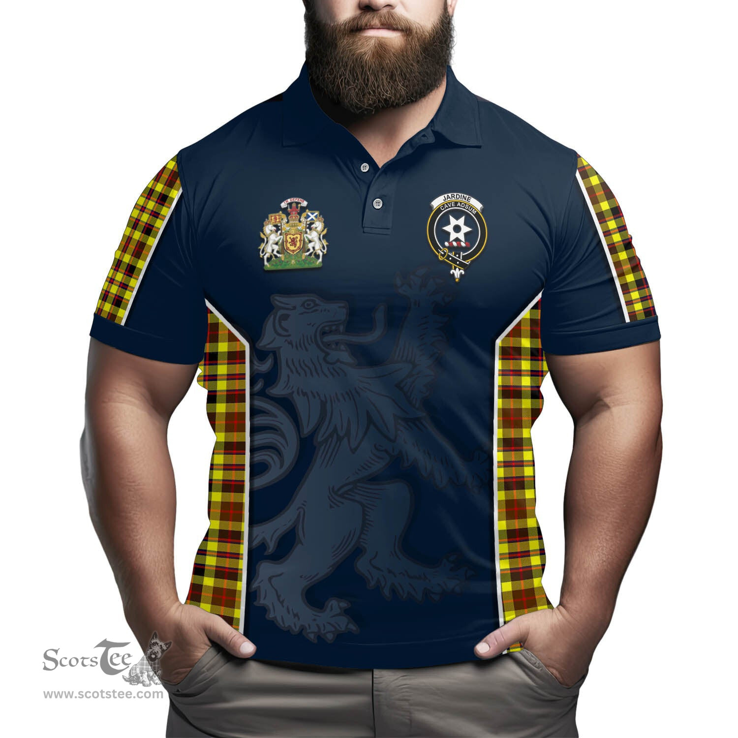 ScotsTee Shop Scottish Jardine Modern Clan Scottish Crest and Scottish Lion Rampant Sport Tartan Polo Shirt