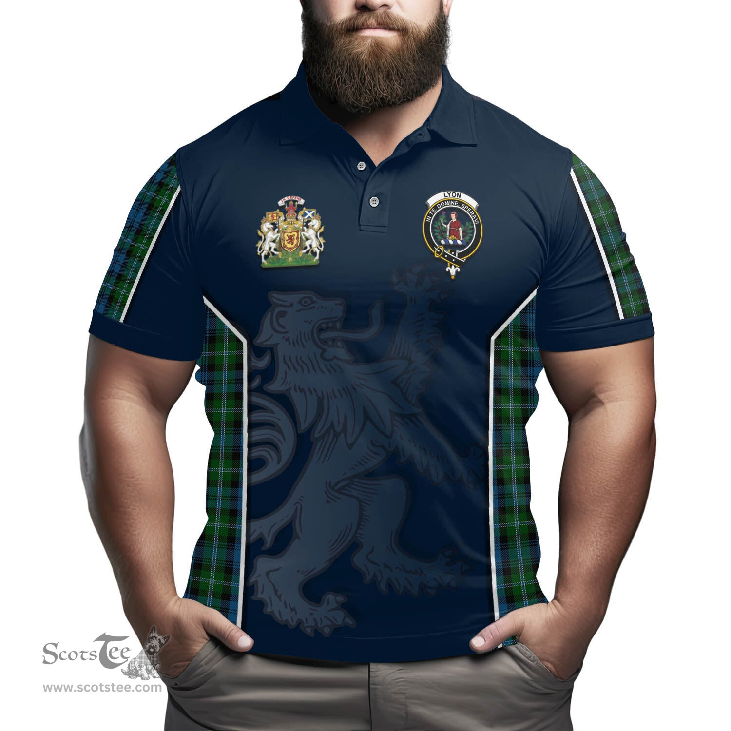 ScotsTee Shop Scottish Lyon Clan Scottish Crest and Scottish Lion Rampant Sport Tartan Polo Shirt