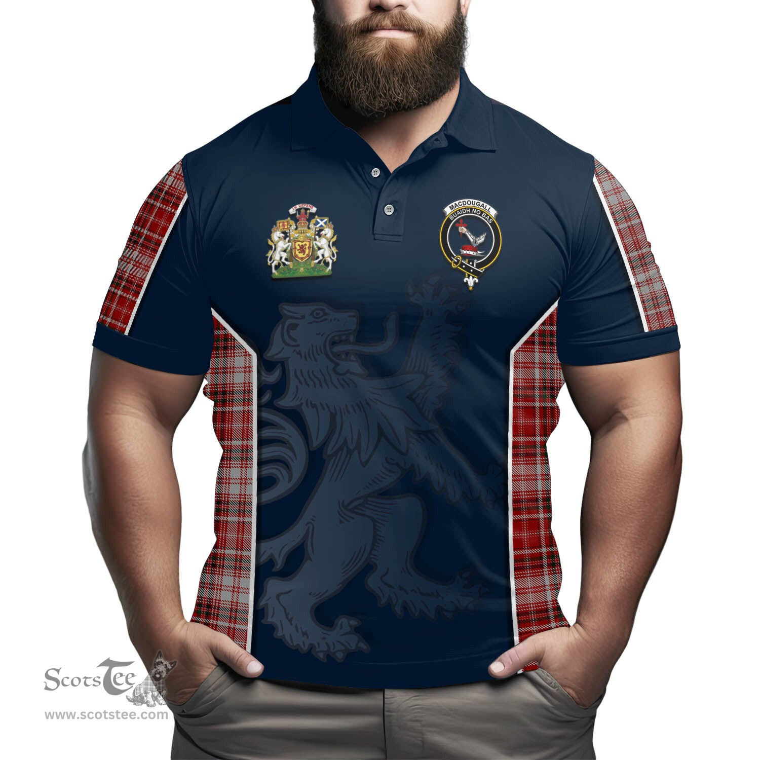 ScotsTee Shop Scottish MacDougall Dress Clan Scottish Crest and Scottish Lion Rampant Sport Tartan Polo Shirt