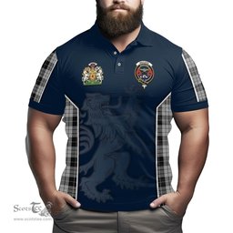 ScotsTee Shop Scottish MacLeod Black and White Clan Scottish Crest and Scottish Lion Rampant Sport Tartan Polo Shirt