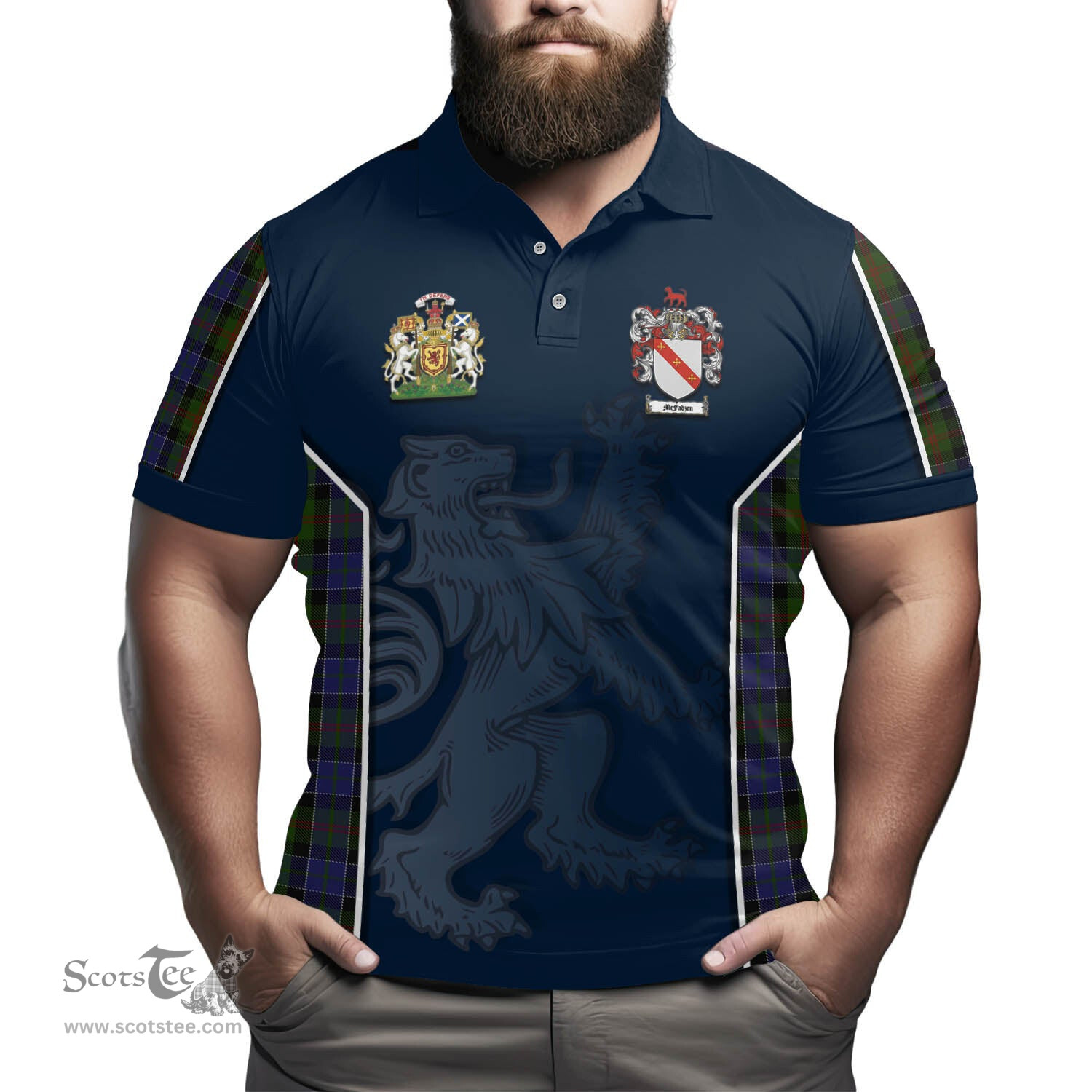 ScotsTee Shop Scottish McFadzen 03 Clan Scottish Crest and Scottish Lion Rampant Sport Tartan Polo Shirt