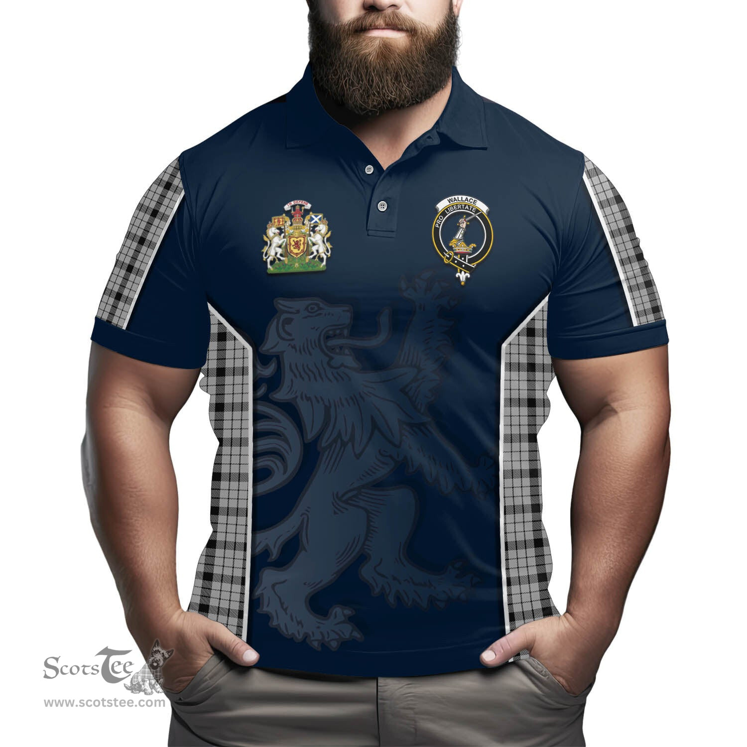 ScotsTee Shop Scottish Wallace Dress Clan Scottish Crest and Scottish Lion Rampant Sport Tartan Polo Shirt