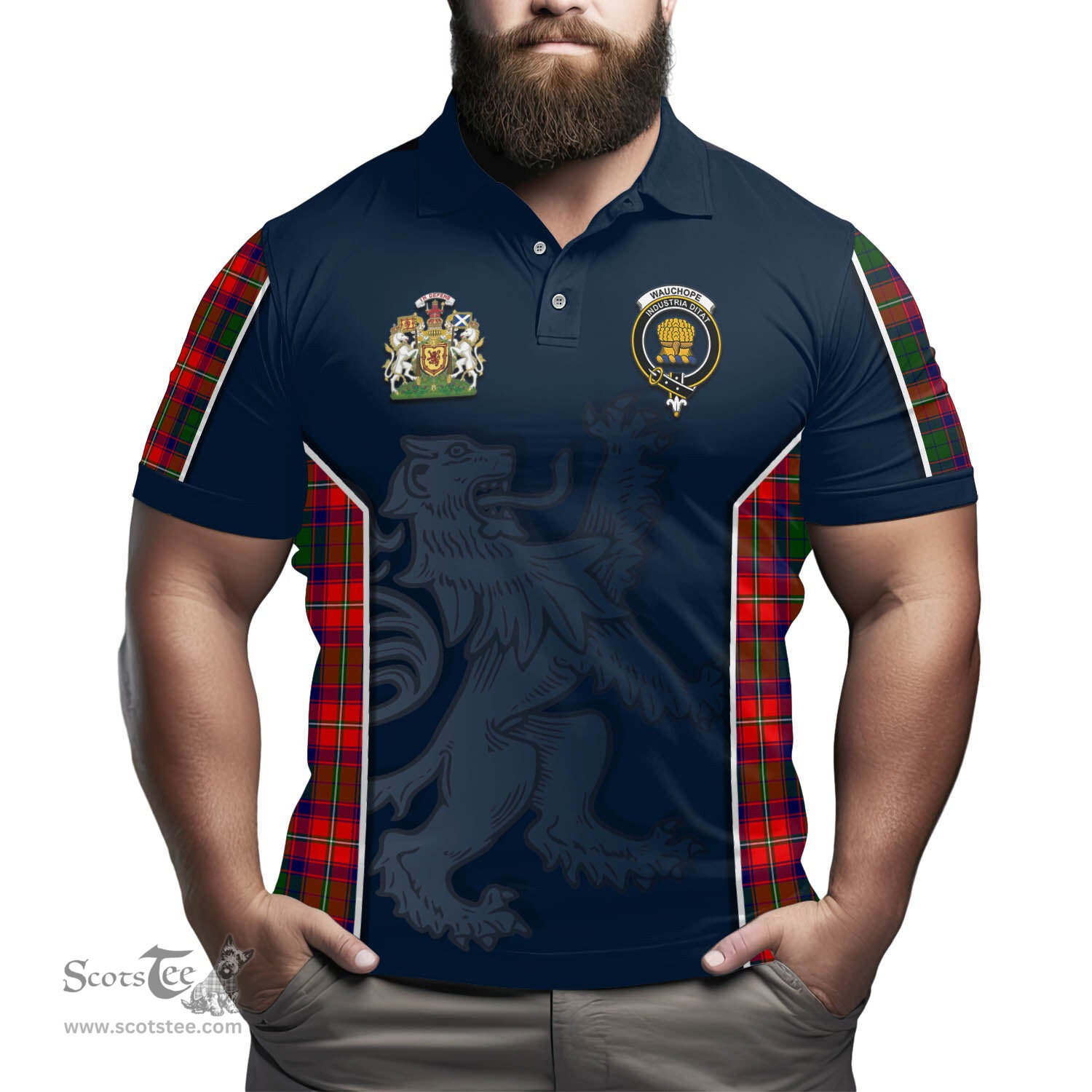 ScotsTee Shop Scottish Wauchope Clan Scottish Crest and Scottish Lion Rampant Sport Tartan Polo Shirt