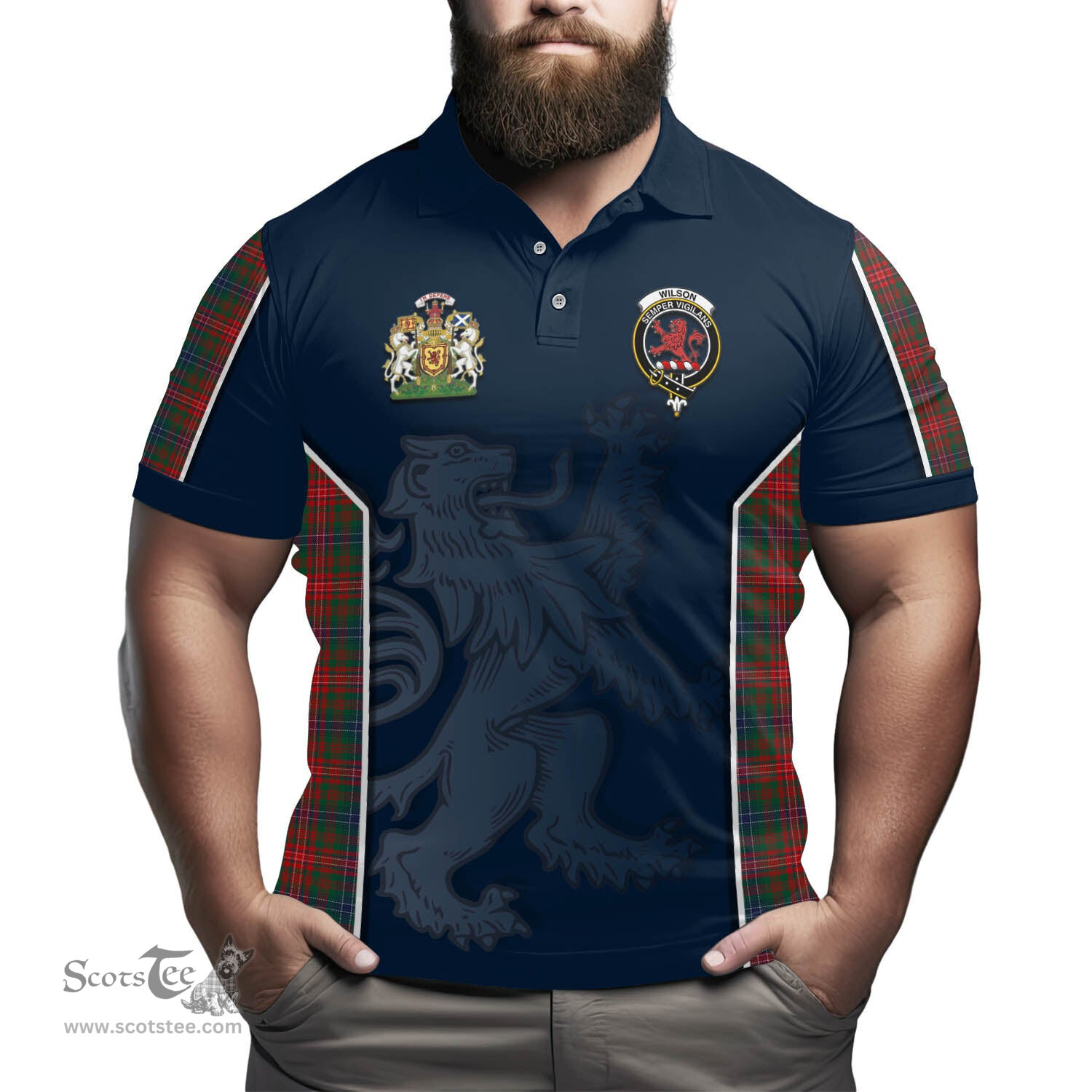ScotsTee Shop Scottish Wilson Modern Clan Scottish Crest and Scottish Lion Rampant Sport Tartan Polo Shirt