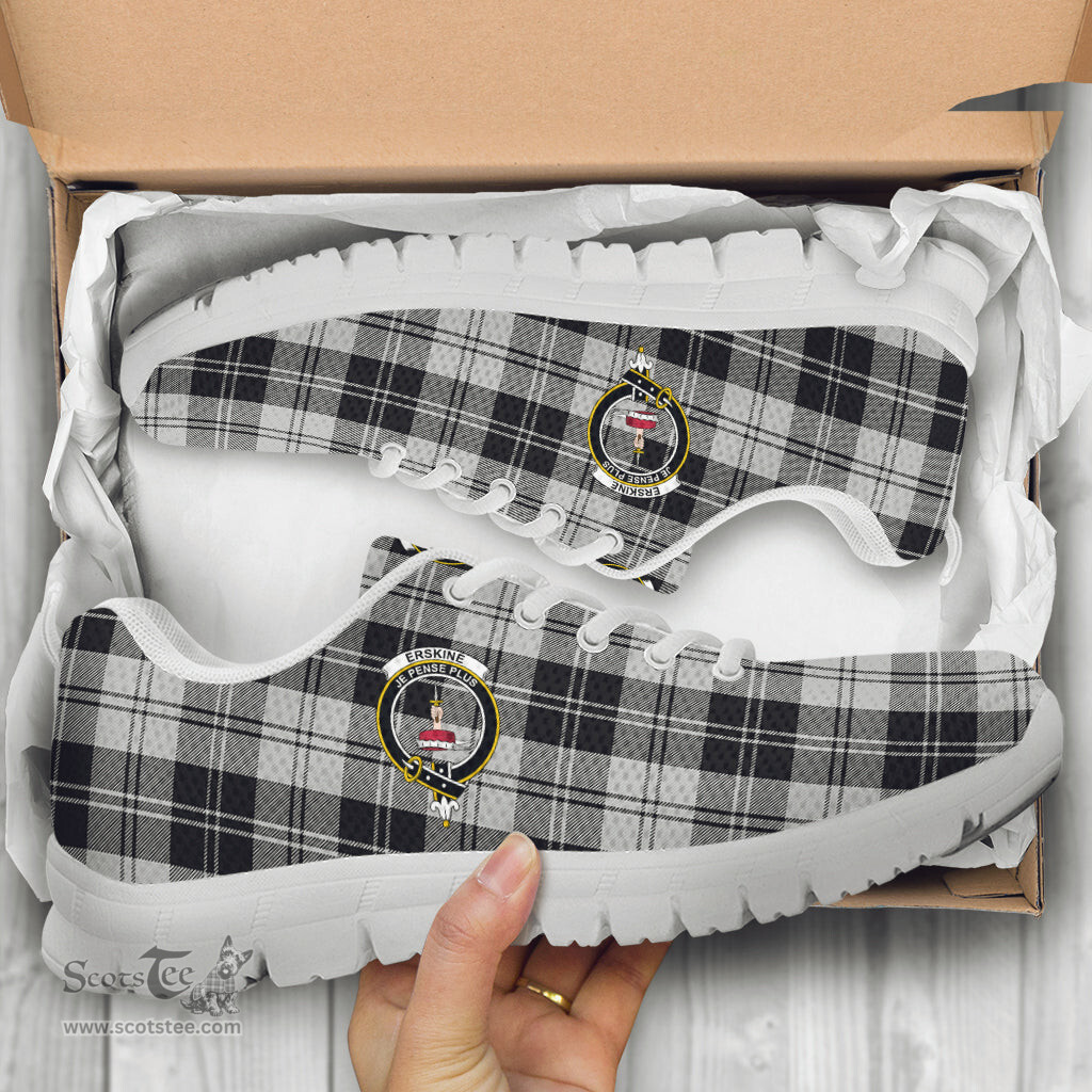ScotsTee Shop Scottish Erskine Black and White Clan Crest Tartan Sneakers Tartan Casual Shoes