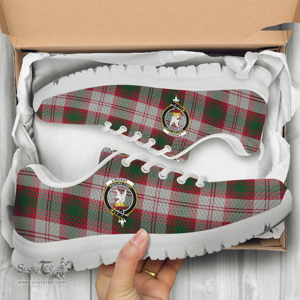 ScotsTee Shop Scottish Lindsay Dress Red Clan Crest Tartan Sneakers Tartan Casual Shoes